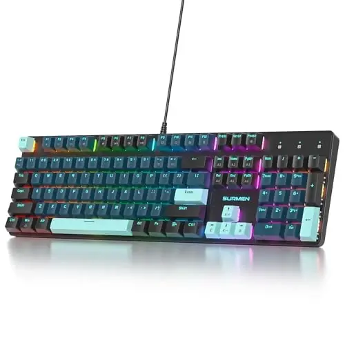 Surmen Full Size Creamy Keyboard with Number Pad, 104 Keys RGB Wired Mechanical Gaming Keyboard Backlit with PBT Keycaps Linear Red Switch for Laptop Desktop PC Gamers (104 Monster) 