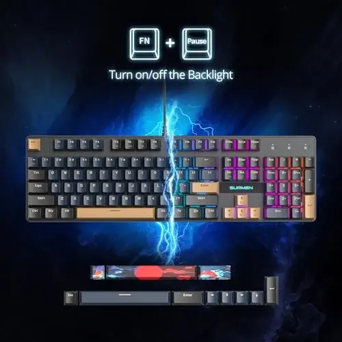 surmen Full Size Creamy Keyboard with Number Pad, 104 Keys RGB Wired Mechanical Gaming Keyboard Backlit with PBT Keycaps Linear Red Switch for Laptop Desktop PC Gamers（104 Blue Samurai） - 3