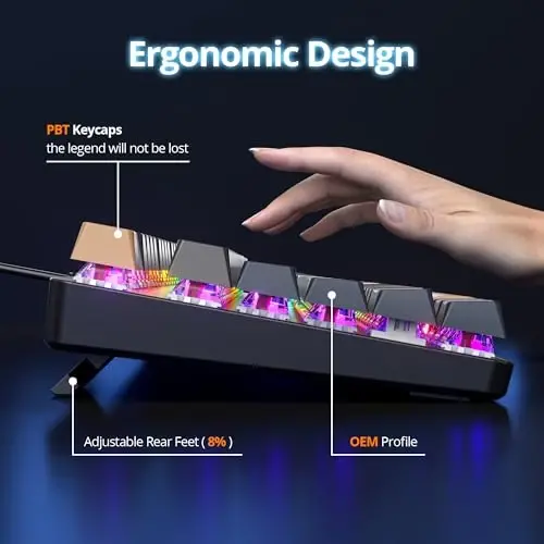 surmen Full Size Creamy Keyboard with Number Pad, 104 Keys RGB Wired Mechanical Gaming Keyboard Backlit with PBT Keycaps Linear Red Switch for Laptop Desktop PC Gamers（104 Blue Samurai B） - 4