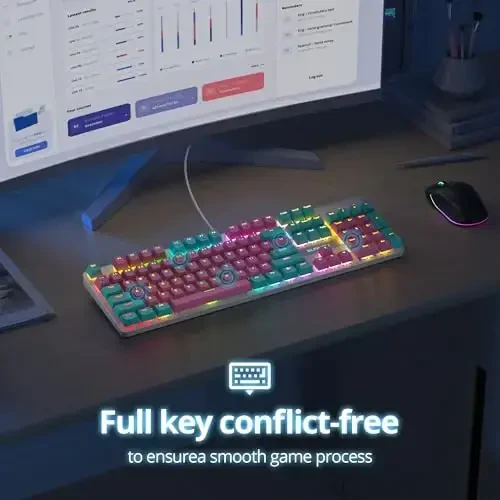 surmen Full Size Pink Creamy Keyboard with Number Pad, 104 Keys RGB Wired Mechanical Gaming Keyboard Backlit with PBT Keycaps Linear Red Switch for Laptop Desktop PC Gamers（104 Miami） - 6