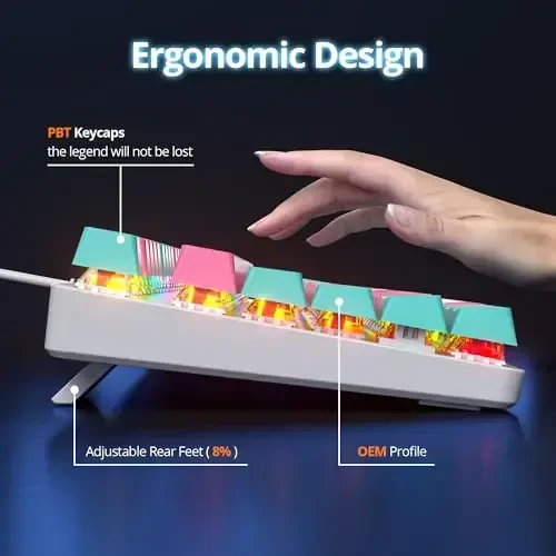 surmen Full Size Pushti Kremsi Klaviatura Raqamli panel bilan, 104 tugmali RGB simli mexanik oʻyin klaviaturasi PBT kalpakli yoritilgan chiziqli qizil kalit noutbuk stol kompyuteri oʻyinchilari uchun（104 Mayami） - 4