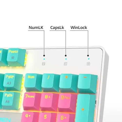 surmen Full Size Pushti Kremsi Klaviatura Raqamli panel bilan, 104 tugmali RGB simli mexanik oʻyin klaviaturasi PBT kalpakli yoritilgan chiziqli qizil kalit noutbuk stol kompyuteri oʻyinchilari uchun（104 Mayami） - 5