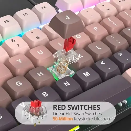 surmen Wired Mechanical Keyboard Full-Size,104-Key RGB Thocky Keyboard with Number Pad USB Retro Brown PBT Keycaps for Win Gaming/Office (104 Heimei) - SURMEN (1)