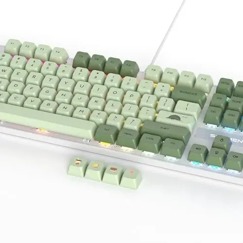 surmen Sage Green Mechanical Gaming Keyboard– 104 Key Full Size Wired Keyboard with Number Pad, Thocky & Creamy Sound, RGB Backlit Anti-Ghosting – Quiet Red Switch for PC Gamers & Typists (104 Green) - 6