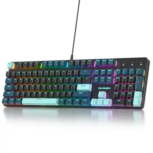 surmen Full Size Creamy Keyboard with Number Pad, 104 Keys RGB Wired Mechanical Gaming Keyboard Backlit with PBT Keycaps Linear Red Switch for Laptop Desktop PC Gamers（104 Monster B） 
