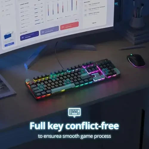 surmen Full Size Creamy Keyboard with Number Pad, 104 Keys RGB Wired Mechanical Gaming Keyboard Backlit with PBT Keycaps Linear Red Switch for Laptop Desktop PC Gamers（104 Monster B） - 6