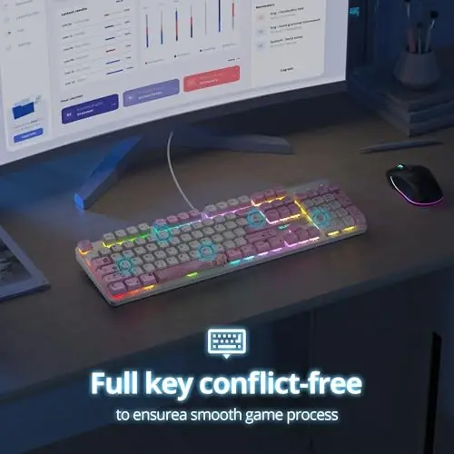 surmen To'liq O'lchamli Pushti Klaviatura Raqamli Panel bilan, 104 Tugmali RGB Simli Mexanik O'yin Klaviatura PBT Keycaps Linear Qizil Switch bilan Noutbuk Desktop PC O'yinchilar uchun（104 Ying） - 5