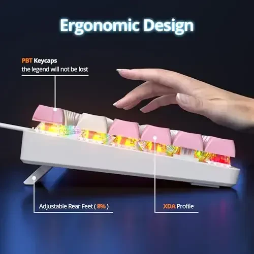 surmen To'liq O'lchamli Pushti Klaviatura Raqamli Panel bilan, 104 Tugmali RGB Simli Mexanik O'yin Klaviatura PBT Keycaps Linear Qizil Switch bilan Noutbuk Desktop PC O'yinchilar uchun（104 Ying） - 4