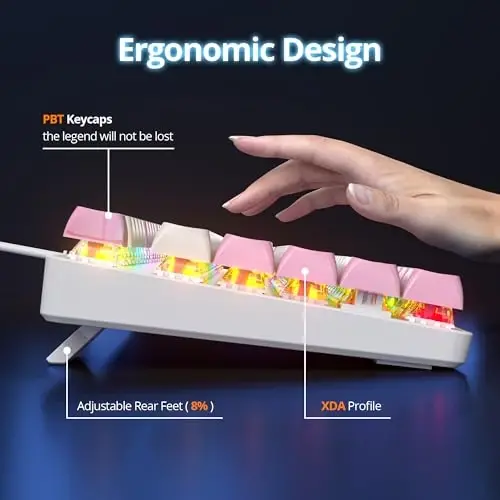 surmen To'liq O'lchamli Pushti Klaviatura Raqamli Panel bilan, 104 Tugmali RGB Simli Mexanik O'yin Klaviatura PBT Keycaps Linear Qizil Switch bilan Noutbuk Desktop PC O'yinchilar uchun（104 Ying） - 4