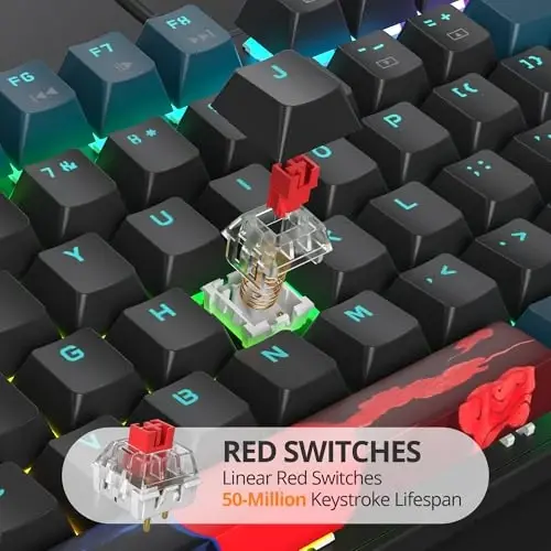 surmen Toʻliq Oʻlchamli Raqamli Panelli Krem Klaviatura, 104 Tugmachali RGB Simli Mexanik Oʻyin Klaviatura PBT Kalpakchali Orqa Yoritgichli Chiziqli Qizil Kalit Noutbuk Stol Kompyuter Oʻyinchilar uchun (104 Monster B) - SURMEN (1)