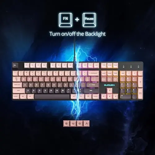 surmen Wired Mechanical Keyboard Full-Size,104-Key RGB Thocky Keyboard with Number Pad USB Retro Brown PBT Keycaps for Win Gaming/Office (104 Heimei) - 3