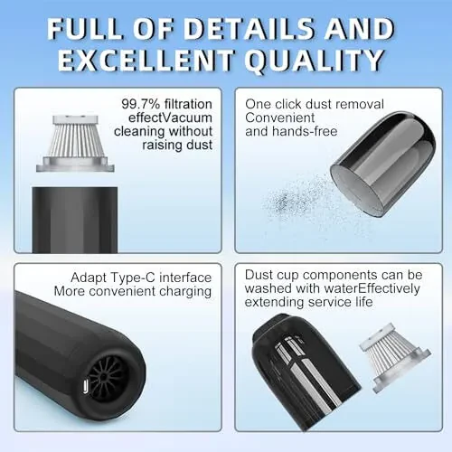 SurnQiee 3-in-1 Handheld Vacuum Cleaner and Cordless Rechargeable Blower, Portable Air Duster and Vacuum Hand Pump for Car, Kitchen, Pet Hair, Small Debris and Keyboard Cleaning (Black) - SurnQiee (1)