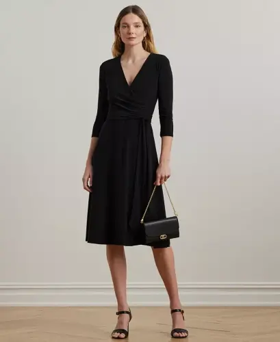 Surplice Jersey Dress-Black - 1