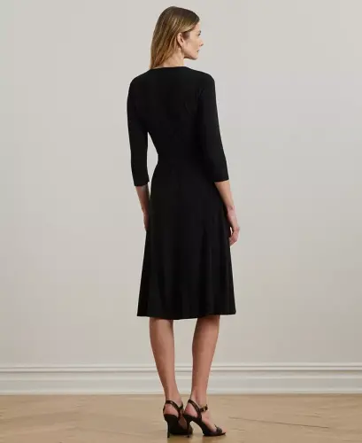 Surplice Jersey Dress-Black - 3