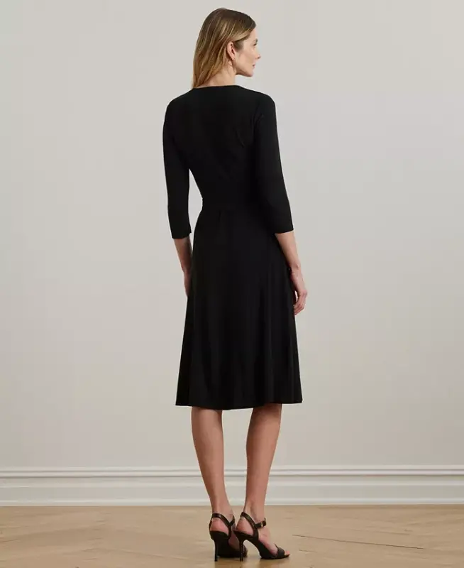 Surplice Jersey Dress-Black - 3