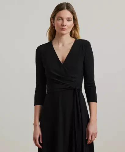 Surplice Jersey Dress-Black - 4
