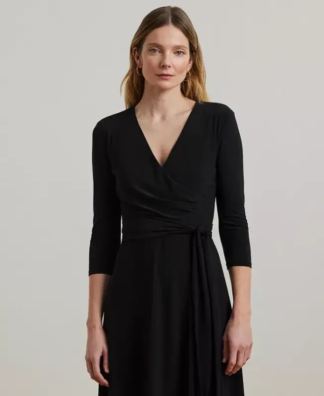 Surplice Jersey Dress-Black - 4