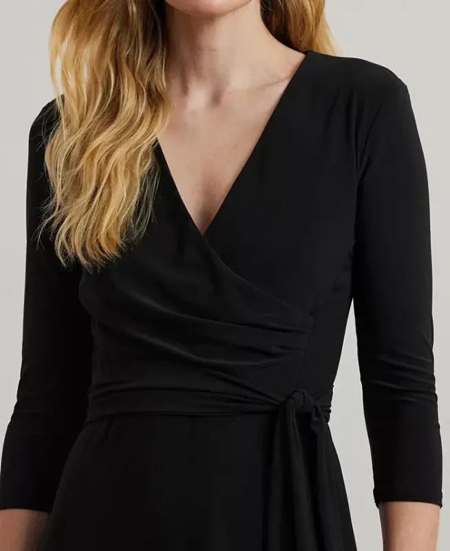 Surplice Jersey Dress-Black - 5