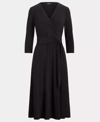 Surplice Jersey Dress-Black - 6
