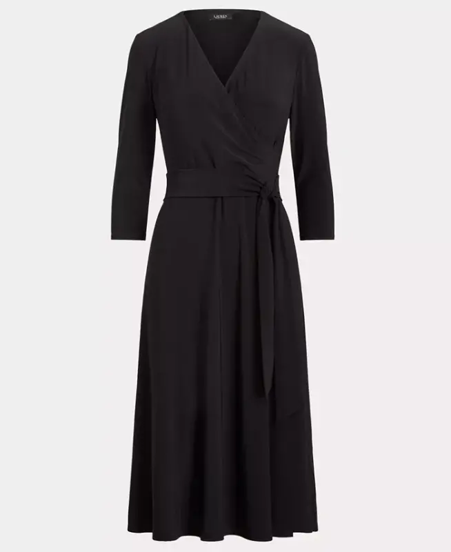 Surplice Jersey Dress-Black - 6