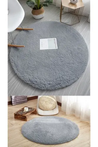 Surprise Home Textile Round Fur Anthracite Grey Plush Washable Rug 