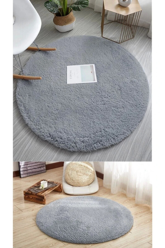 Sürpriz Ev Tekstil Yuvarlak Post Antrasit Gri Peluş Yıkanabilir Halı - antrasit - 1