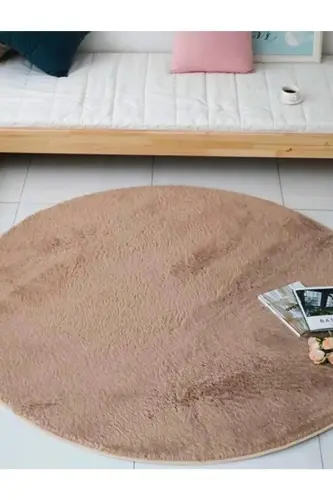 Sürpriz Ev Tekstil Yuvarlak Vizon Post Peluş Yıkanabilir Halı - Vizon - 1