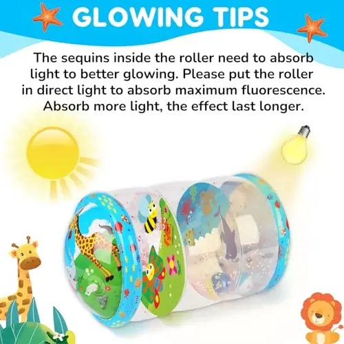 Crawling & Walking Baby Toys 6-12 Months Glowing Jumbo Inflatable Rolling Infant Toy 7 8 9 10 12-18 Month Old Tummy Time Sensory Development Light Up Toys for 1 2 Year Old Boy Girl Birthday Gifts - 4