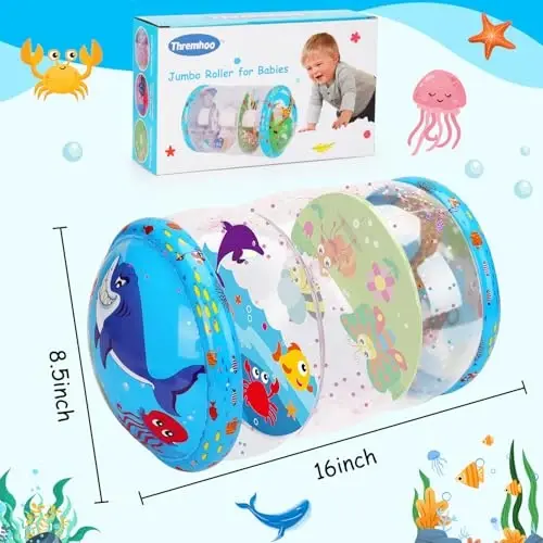 Crawling & Walking Baby Toys 6-12 Months Glowing Jumbo Inflatable Rolling Infant Toy 7 8 9 10 12-18 Month Old Tummy Time Sensory Development Light Up Toys for 1 2 Year Old Boy Girl Birthday Gifts - 6