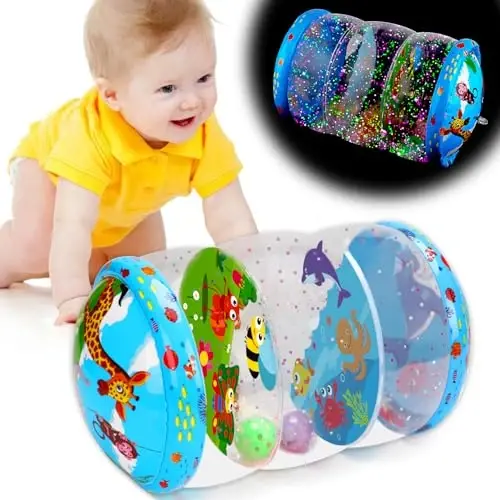 Crawling & Walking Baby Toys 6-12 Months Glowing Jumbo Inflatable Rolling Infant Toy 7 8 9 10 12-18 Month Old Tummy Time Sensory Development Light Up Toys for 1 2 Year Old Boy Girl Birthday Gifts - 1