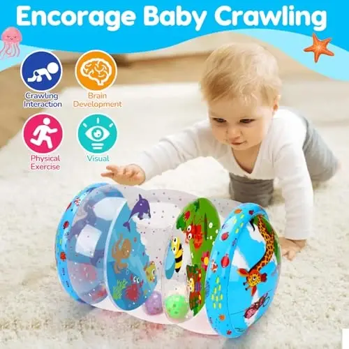 Crawling & Walking Baby Toys 6-12 Months Glowing Jumbo Inflatable Rolling Infant Toy 7 8 9 10 12-18 Month Old Tummy Time Sensory Development Light Up Toys for 1 2 Year Old Boy Girl Birthday Gifts - 3
