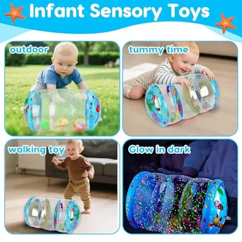 Crawling & Walking Baby Toys 6-12 Months Glowing Jumbo Inflatable Rolling Infant Toy 7 8 9 10 12-18 Month Old Tummy Time Sensory Development Light Up Toys for 1 2 Year Old Boy Girl Birthday Gifts - 5
