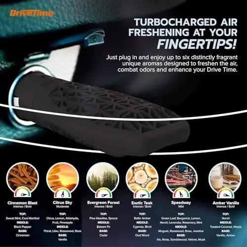 Drive Time Reusable 12V Plug-in Car Air Freshener – Power Fresh, Auto Shut-Off, Plug-In Convenience, No Batteries Needed – Includes 4 Scent Bars for Up to 30 Days of Freshness - Matte Black - 3