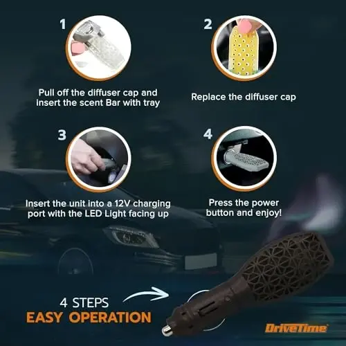 Drive Time Reusable 12V Plug-in Car Air Freshener – Power Fresh, Auto Shut-Off, Plug-In Convenience, No Batteries Needed – Includes 4 Scent Bars for Up to 30 Days of Freshness - Matte Black - 4