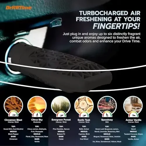 Drive Time Reusable 12V Plug-in Car Air Freshener – Power Fresh, Auto Shut-Off, Plug-In Convenience, No Batteries Needed – Includes 4 Scent Bars for Up to 30 Days of Freshness - Matte Black - 3