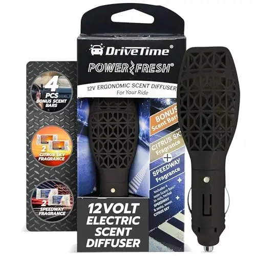 Drive Time Reusable 12V Plug-in Car Air Freshener – Power Fresh, Auto Shut-Off, Plug-In Convenience, No Batteries Needed – Includes 4 Scent Bars for Up to 30 Days of Freshness - Matte Black - 1