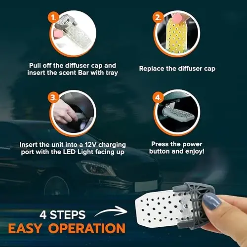 Drive Time Power Fresh Refillable Car Air Freshener – 12V Plug-In Reusable Car Scents Air Enhancer with Long-Lasting Scent Up to 30 Days – Includes 4 Scent Bars – Compact Design - Silver - 5