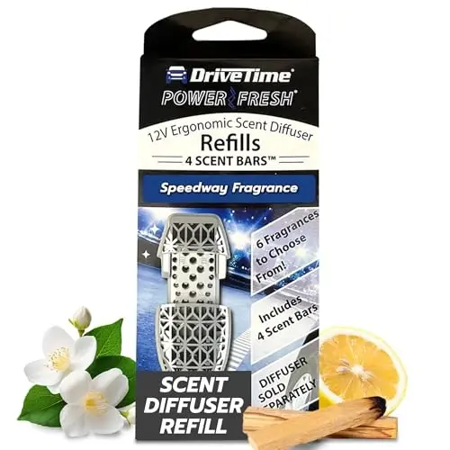 Drive Time Reusable 12V Plug-in Car Air Freshener Refill – Power Fresh, Auto Shut-Off, Plug-In Convenience, No Batteries Needed – Includes 4 Scent Bars for Up to 30 Days of Freshness – Speedway 