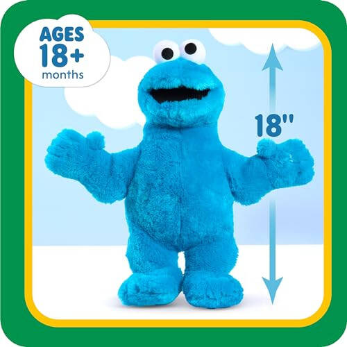 SUSAM KO'CHASI Katta Quchoqlar 18 dyuymli Katta Plush Cookie Monster to'ldirilgan hayvon, Ko'k, O'yin o'ynash, 18 oy va undan katta yoshdagi bolalar uchun o'yinchoqlar, Just Play - 29