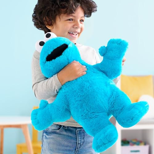 SUSAM KO'CHASI Katta Quchoqlar 18 dyuymli Katta Plush Cookie Monster to'ldirilgan hayvon, Ko'k, O'yin o'ynash, 18 oy va undan katta yoshdagi bolalar uchun o'yinchoqlar, Just Play - 2