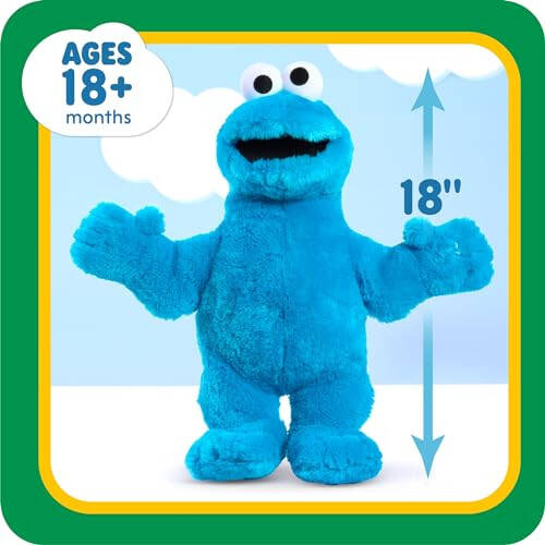 SUSAM KO'CHASI Katta Quchoqlar 18 dyuymli Katta Plush Cookie Monster to'ldirilgan hayvon, Ko'k, O'yin o'ynash, 18 oy va undan katta yoshdagi bolalar uchun o'yinchoqlar, Just Play - 3