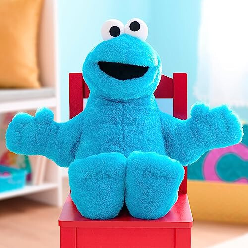 SUSAM KO'CHASI Katta Quchoqlar 18 dyuymli Katta Plush Cookie Monster to'ldirilgan hayvon, Ko'k, O'yin o'ynash, 18 oy va undan katta yoshdagi bolalar uchun o'yinchoqlar, Just Play - 4