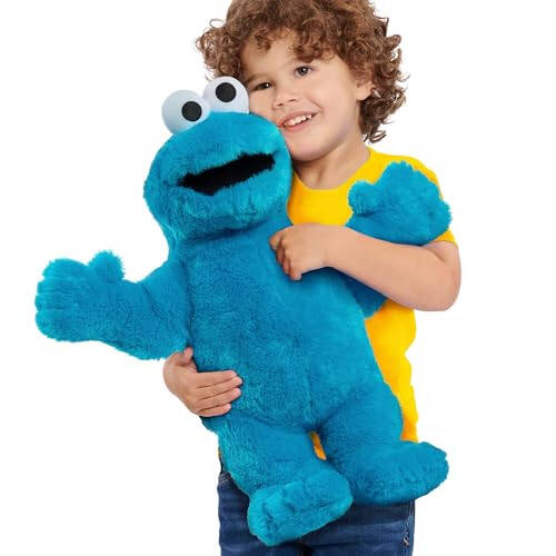 SUSAM KO'CHASI Katta Quchoqlar 18 dyuymli Katta Plush Cookie Monster to'ldirilgan hayvon, Ko'k, O'yin o'ynash, 18 oy va undan katta yoshdagi bolalar uchun o'yinchoqlar, Just Play - 5