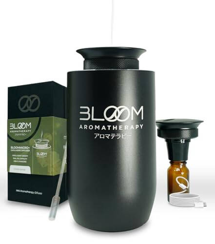 Susiz Avtomobil Difuzori Efir Moylari Uchun - BloomMicro+ Onyx Avtomobil va Uy Difuzori - Susiz Difuzor Xushbo'y Havo Mashinasi - Qayta Zaryadlanadigan Avtomobil Havo Tozalagich Difuzori va Xushbo'ylar 300 Kvadrat Futidan Ortiq - Onyx Qora - 1