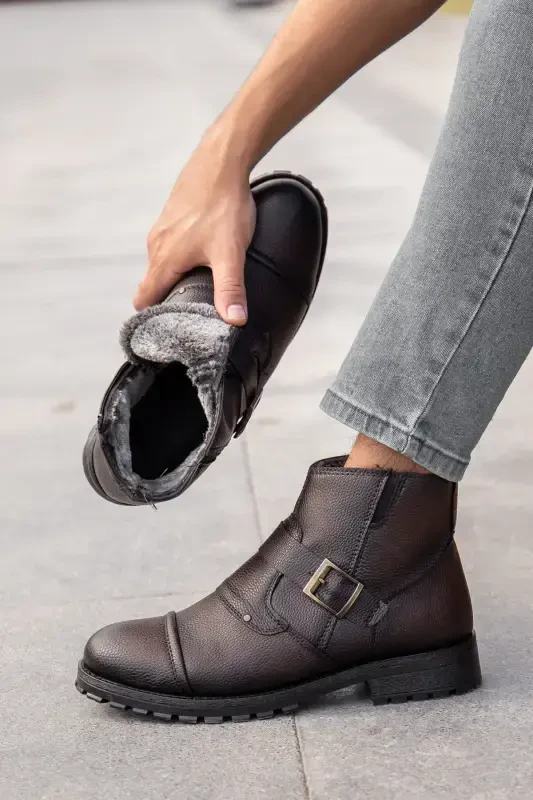 Su&soğuk Geçirmez Kürklü Garantili Aydın Kışlık Fermuarlı Bot Kauçuk Taban Sağlam 1001-kahve cilt - BY OXFORD
