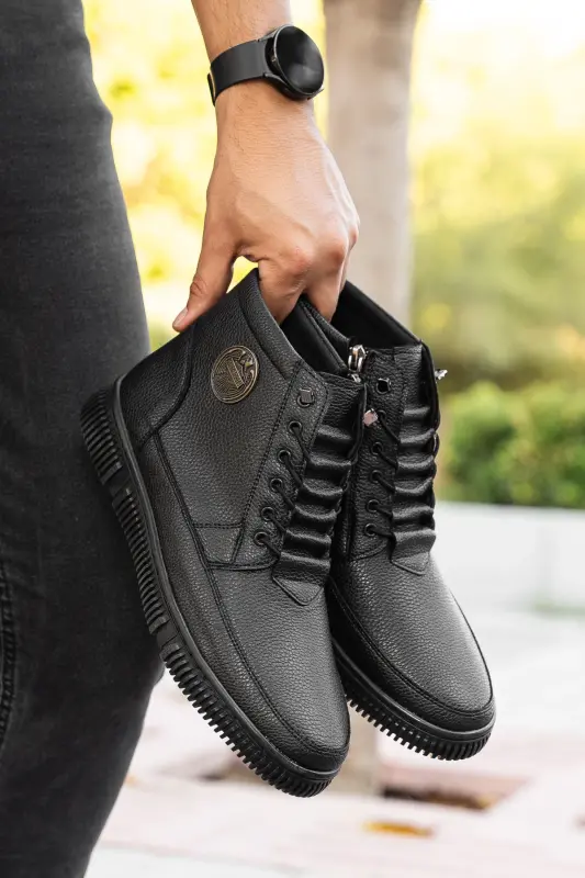 Su&soğuk Geçirmez Kürklü Garantili DİKİŞLİ Kışlık Fermuarlı Bot Kauçuk Taban Sağlam-Siyah KOYU - 2