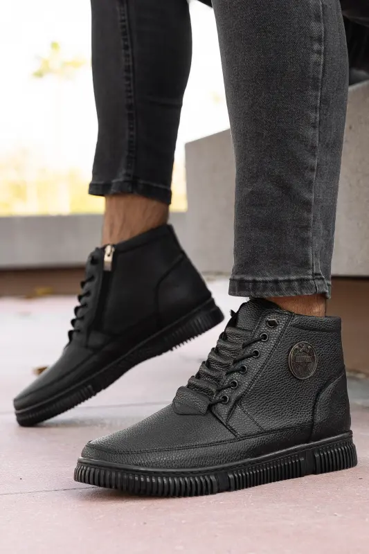 Su&soğuk Geçirmez Kürklü Garantili DİKİŞLİ Kışlık Fermuarlı Bot Kauçuk Taban Sağlam-Siyah KOYU - 3