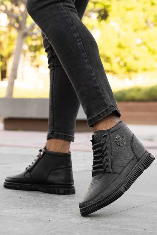 Su&soğuk Geçirmez Kürklü Garantili DİKİŞLİ Kışlık Fermuarlı Bot Kauçuk Taban Sağlam-Siyah KOYU - 1