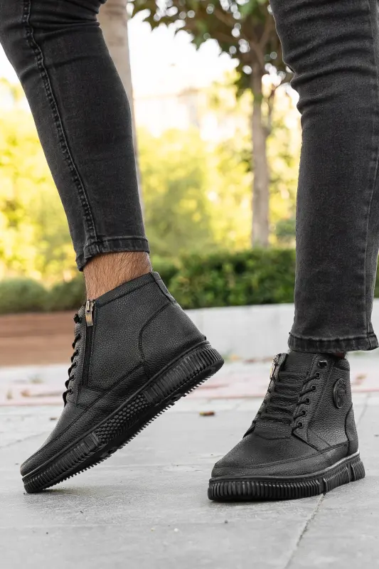 Su&soğuk Geçirmez Kürklü Garantili DİKİŞLİ Kışlık Fermuarlı Bot Kauçuk Taban Sağlam-Siyah KOYU - 4