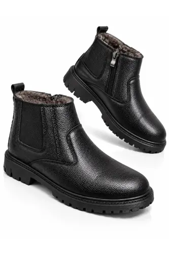 Su&soğuk Geçirmez Kürklü Garantili Unisex Kışlık Fermuarlı Bot Taban Sağlam - Siyah gomez - 1